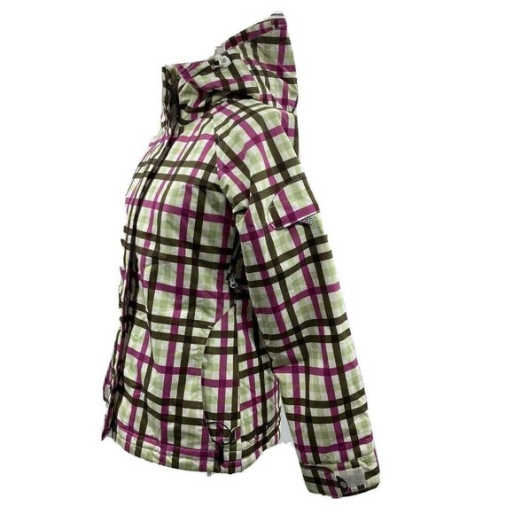 ROXY Plaid Ski Snow Snowboarding Hooded Jacket Coat XS Zip Pockets Insulated - Picture 3 of 12